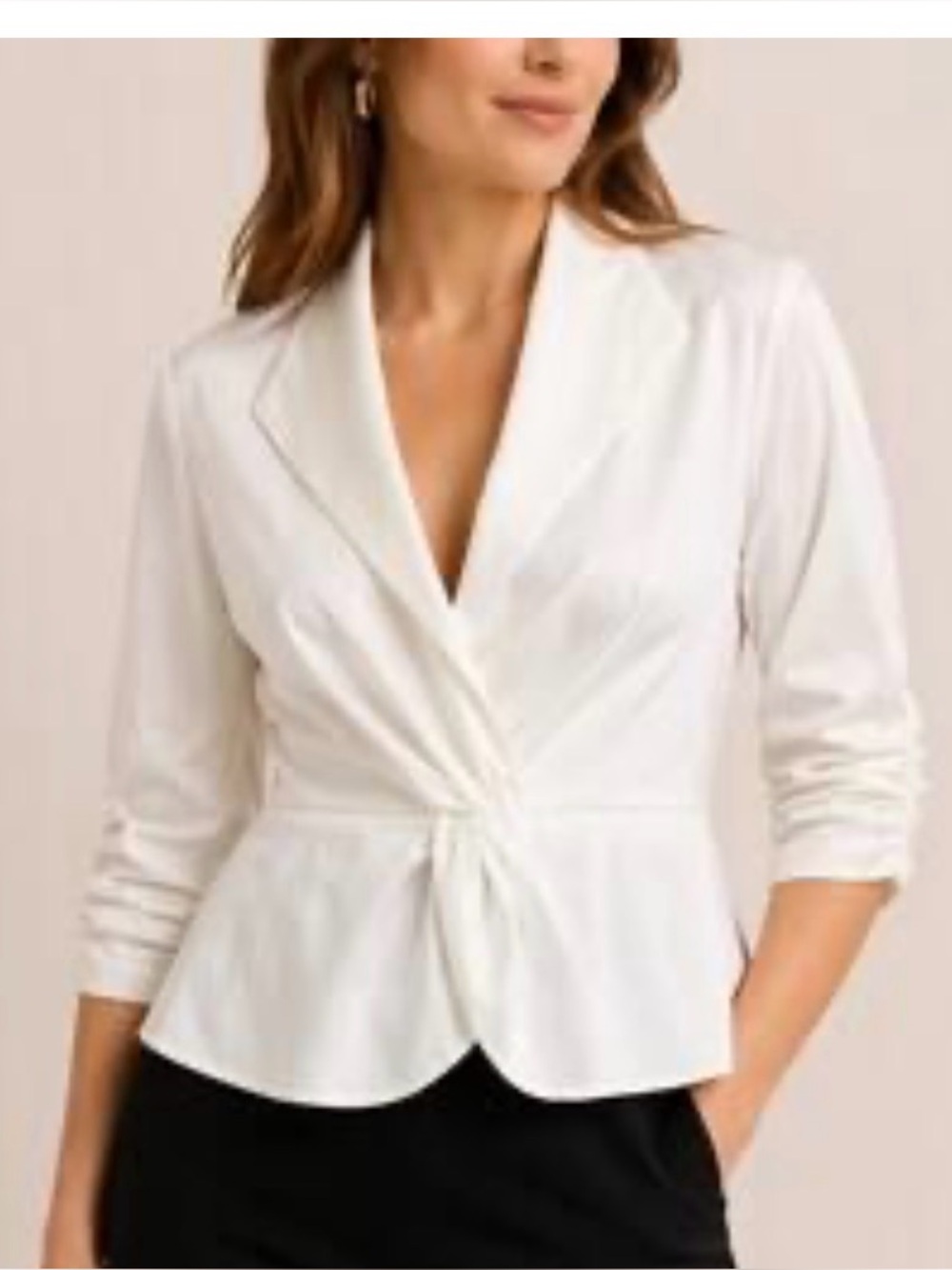 TADASHI COLLECTION 4 Ivory Taffeta Elegant Formal Blouse Back Zip Front Twist